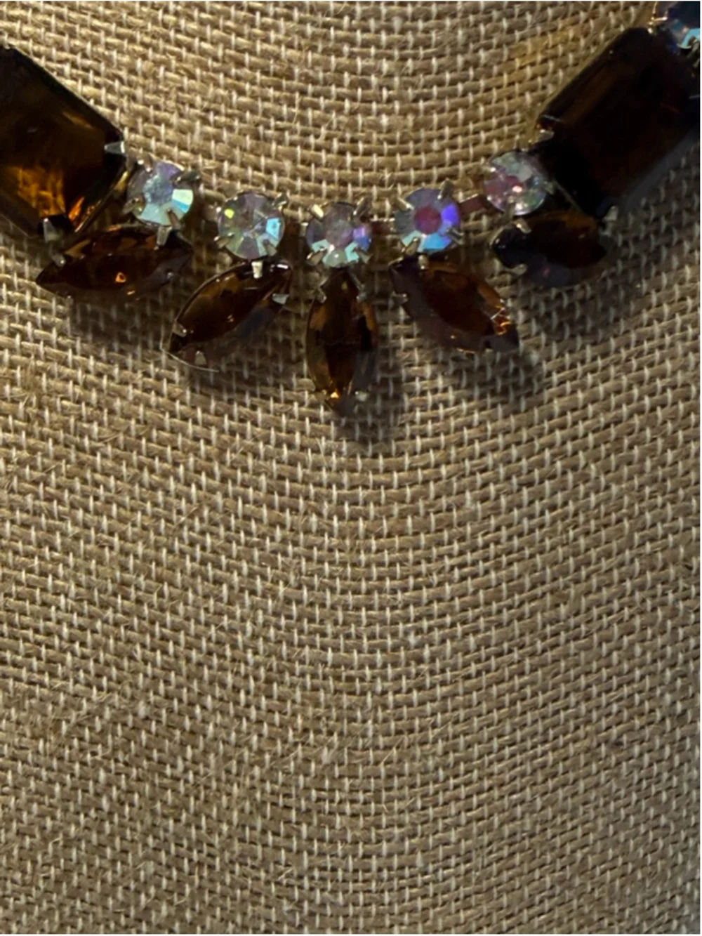 Vintage 1950-60s Brown Rhinestone Choker Necklace